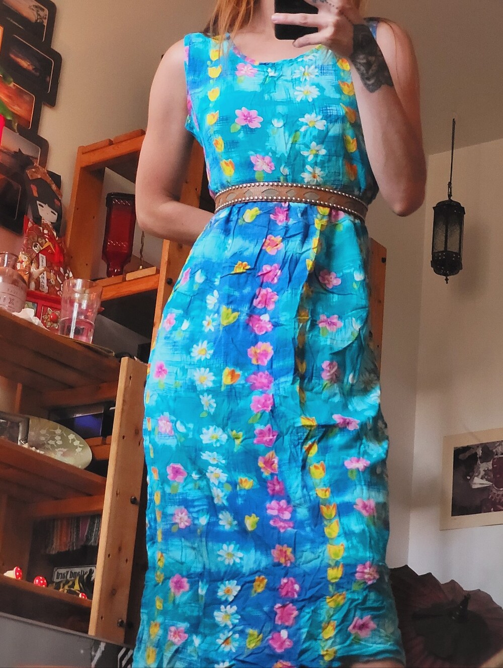 Jams World Water Daisy Hawaiian Tank Dress Blue Pink USA Vtg 90s* - Size M